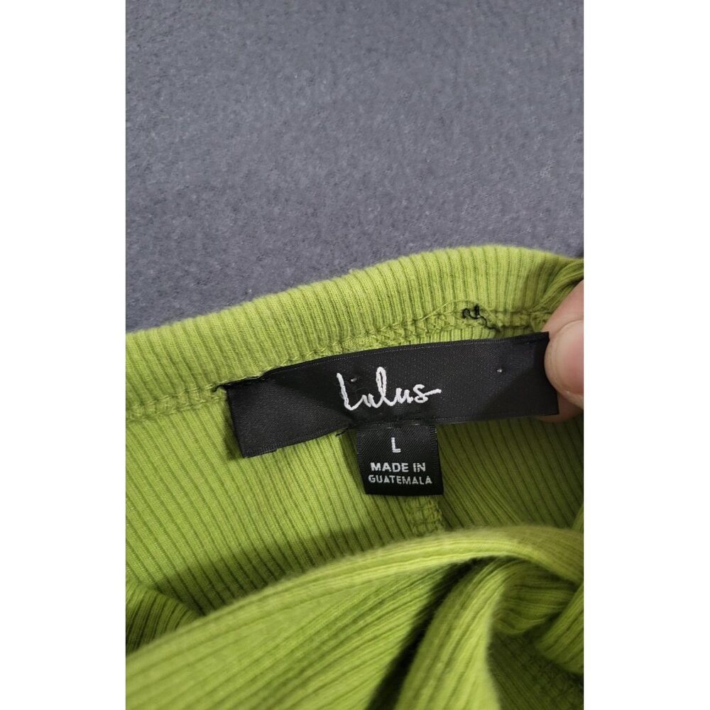 Lulus Show Stealer Lime Green One-Shoulder Asymmetrical Ribbed Maxi Dress SZ LG - Picture 8 of 10